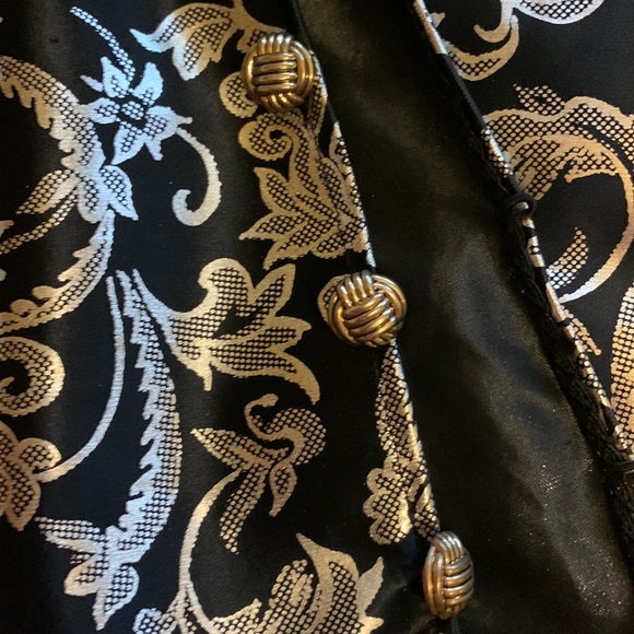 Vintage metallic gold lame’ foil on black slinky tunic night shirt L - Picture 15 of 15